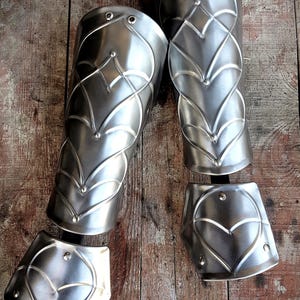 Pair of Elven bracers, fantasy warrior larp costume, cosplay, steel bracers, medieval knight armor, Renaissance clothing, arm protection