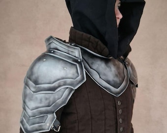 Steel Pauldron & Gorget: Gray Gothic Shoulder Armor, LARP Cosplay