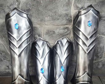 Blackened Steel Bracers & Greaves: Medieval Knight Armor Set