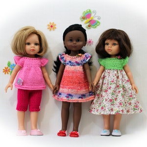 Knitting pattern for dress, top and shorts, pattern for knit and sew dress for Corolle Les Cheries doll 13&quot; and Paola Reina doll 12&quot;
