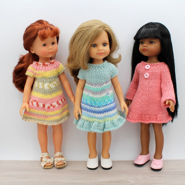 Knitting Pattern for Three Dresses  For Paola Reina Las Amigas and similar Dolls (13")