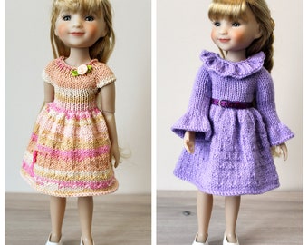Knitting Pattern for Two  Dresses For Ruby Red Fashion Friends Dolls (14"). Digital download