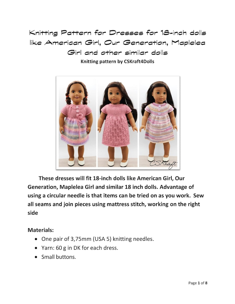 Knitting Pattern for 18-inch dolls like American Girl, Our Generation, Maplelea Girl and other similar dolls image 10