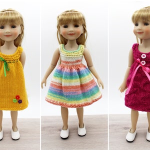 Knitting pattern for Ruby Red  Fashion Friends dolls (14”). Three dresses. Tutorial for dolls outfits.