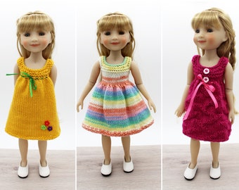 Knitting pattern for Ruby Red  Fashion Friends dolls (14”). Three dresses. Tutorial for dolls outfits.