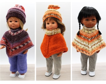 Patrón de tejido para poncho y gorro para muñecas Carmen González D’nenes (14"). Tutorial para tejido de punto para muñeca.