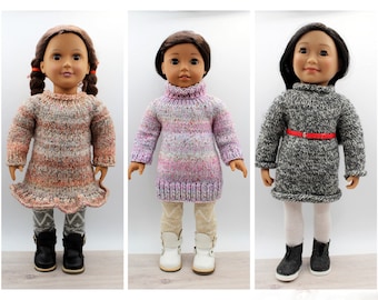 Doll Dress Knitting Pattern: 18-inch Dolls Winter Dresses (PDF Pattern)