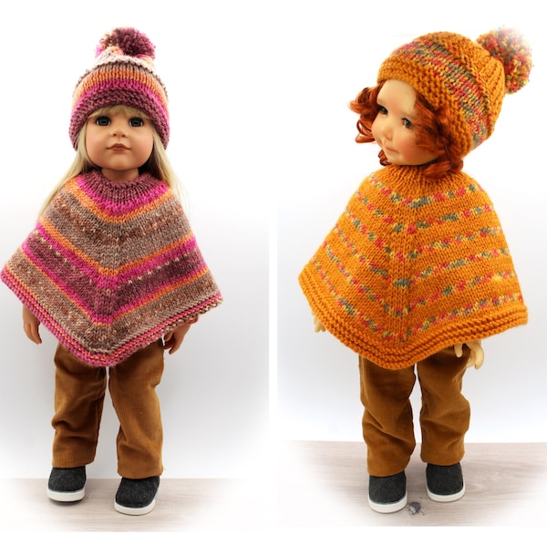 Knitting Pattern for Poncho and Hat for 18 inch dolls like Big Bailey, Gotz Hanna and Happy Kids Dolls.