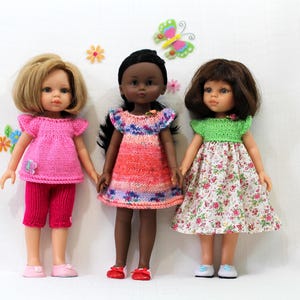 Knitting pattern for dress, top and shorts, pattern for knit and sew dress for Corolle Les Cheries doll 13" and Paola Reina doll 12"