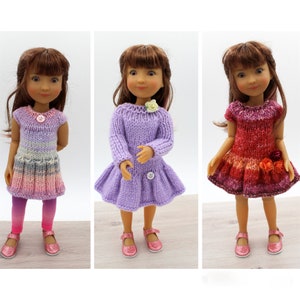 Knitting pattern for Ruby Red  Siblies dolls (12”). Three dresses. Tutorial for dolls outfits.