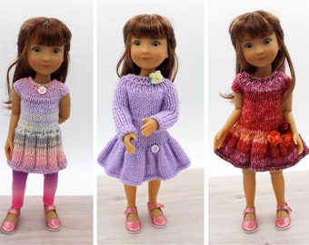 Knitting pattern for Ruby Red  Siblies dolls (12”). Three dresses. Tutorial for dolls outfits.