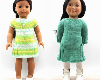 Knitting pattern for 18 inch Dolls. Tutorial for two dresses. (PDF Download)