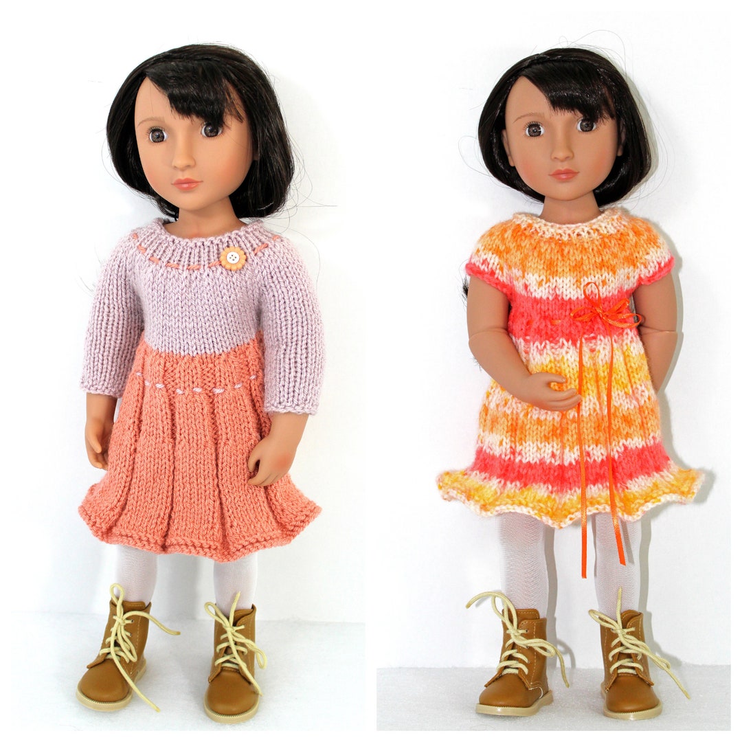 Patrón de tejido para dos vestidos para muñecas de 16 pulgadas