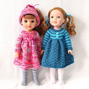 Strickanleitung für 1 Kleid und Mütze für 33 cm große Puppen und Herzen für Mädchenherzen (36 cm) Puppen