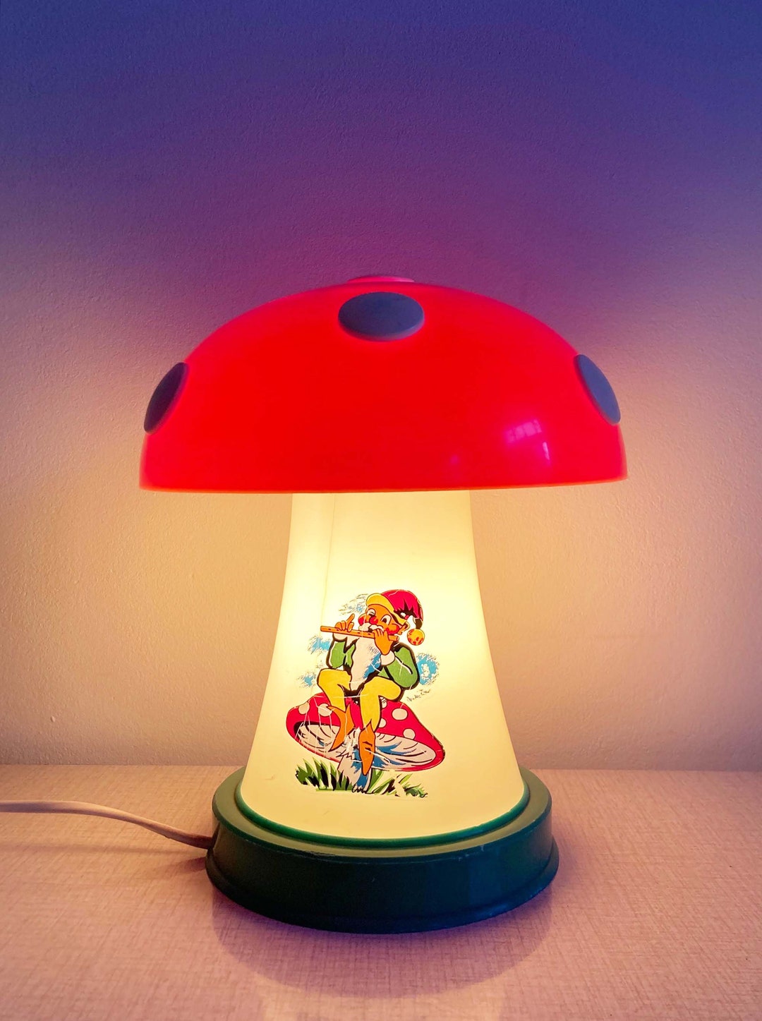 Funny Vintage Mushroom Lamp. Retro Night Light With Gnome. Etsy
