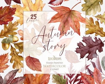 Aquarelle feuilles d’automne Clipart, Clipart d’automne, Clipart d’automne, Thanksgiving, Halloween, Feuille rouge jaune, Bois, Rustique, Chêne, Feuilles d’érable
