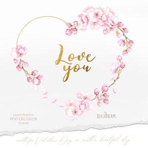 Valentine's Day Floral Heart Sakura Pink Flowers Valentine's Day Clipart gifts for him gifts for her Happy Valentine's Day frame png