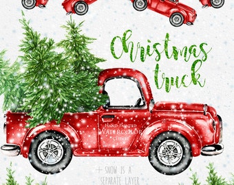 watercolor christmas truck vintage red pickup pine tree retro car hand painted clipart snow santa new year decoration greeting card - Christmas Truck Decor watercolor christmas truck vintage red pickup pine tree retro car hand painted clipart snow santa new year decoration greeting card - Christmas Truck Decor