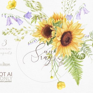 Sunflower Floral, Summer Watercolor clipart, Watercolor Flower, Wedding Flower, Spring Flower, Watercolor Spring Flower, Watercolor Bouquet