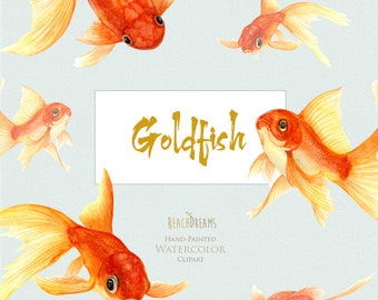Goldfisch Aquarell Clipart, Aquarium ClipArt, Fisch Clipart, digitaler Download, Fisch Druck, Meer, nautische, Unterwasser, Marine, Einladungen Png