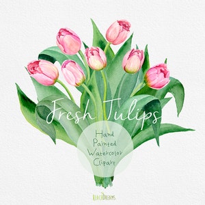 Watercolour Tulips. Hand Painted Clip Art. Digital flowers, DIY invites, scrapbooking, wedding invitations, png
