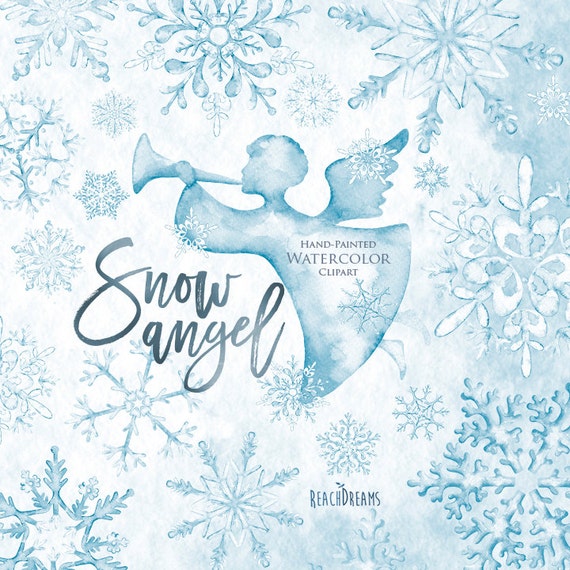 Watercolor Snowflakes Clipart, Angel, Christmas decorations, Snow, Winter, Holly clipart, Merry And Bright diy, greeting card, PNG files