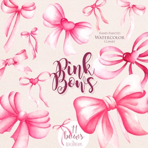 Roze bogen aquarel handgeschilderde Clipart, hart, zijden boog, romantisch, citaat posters, linten, uitnodigingen, wenskaart, DIY-elementen