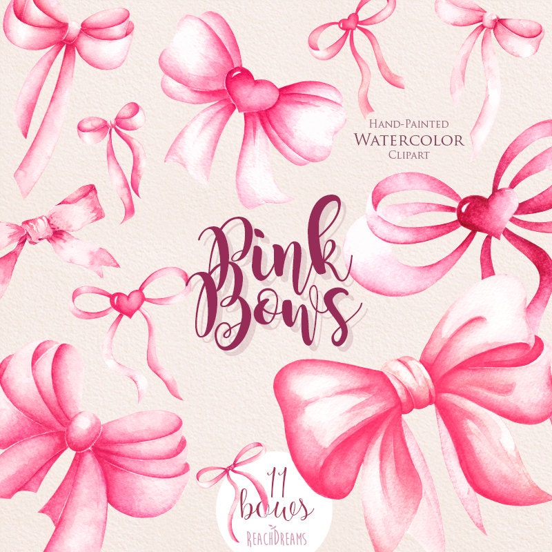 Download Pink Bows Watercolor Handpainted Clipart Silk Bow Romantic Etsy