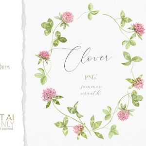 Imágenes prediseñadas de trébol - Flores de prado - Acuarela floral - Imágenes prediseñadas de hierbas silvestres - Imágenes prediseñadas de corona de boda - Hierbas aromáticas - Imágenes prediseñadas de acuarela