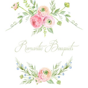 Watercolor Ranunculus Bouquets Flowers Clipart Digital Pink Watercolour Peonies Clipart Wedding Floral Bouquets Florals DIY Invitation image 2