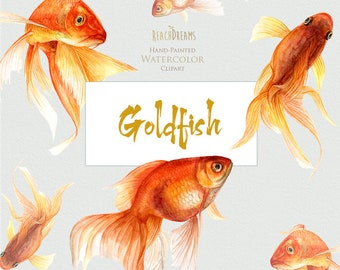 Goldfisch Aquarell Clipart, Aquarium ClipArt, Fisch Clipart, digitaler Download, Fisch Druck, Meer, nautische, Unterwasser, Marine, Einladungen Png