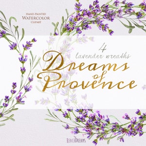 Lavendel Aquarell Kränze Clipart.  DIY-Hochzeitseinladung, handgemaltes Aquarell, Blumen, DIY-Elemente, violette Blumen, romantisch