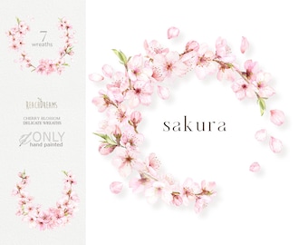 Aquarel kersenbloesems clipart, Sakura clipart, bloemenkransen, lente bloemen roze verse boeketten, premade clipart, Japanse Sakura PNG