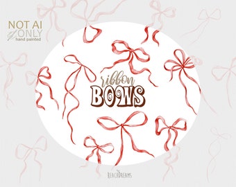 Watercolor red ribbon bows clipart, Valentine's day bows, Watercolour Clipart digital PNG, Christmas bows clipart, Birthday, Invitations