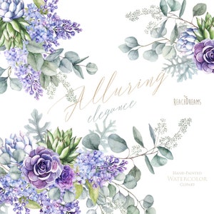 Eucalipto, Succulents, Lilla, Acquerello Clipart, Floreale, Matrimonio, mazzi di fiori, saluto, fiori, foglie di verde, viola, viola, citazione, png