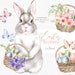Watercolor Easter Bunny Clipart. Floral, Butterflies, Eggs. Little animals, rabbit, babies portrait, woodland, holiday cards, nursery art 