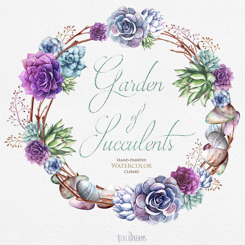 Download Instant Download Greeting Card Invite Diy Stylish Watercolor Succulents Wreath Bouquets Wedding Invitation Hand Painted Clipart