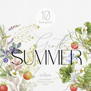 Fiori selvatici Acquerello Clipart floreale Piante Mazzi Matrimonio ClipArt a base di erbe selvatiche Primavera Estate Prato Erbe Fiori Grafica PNG botanico
