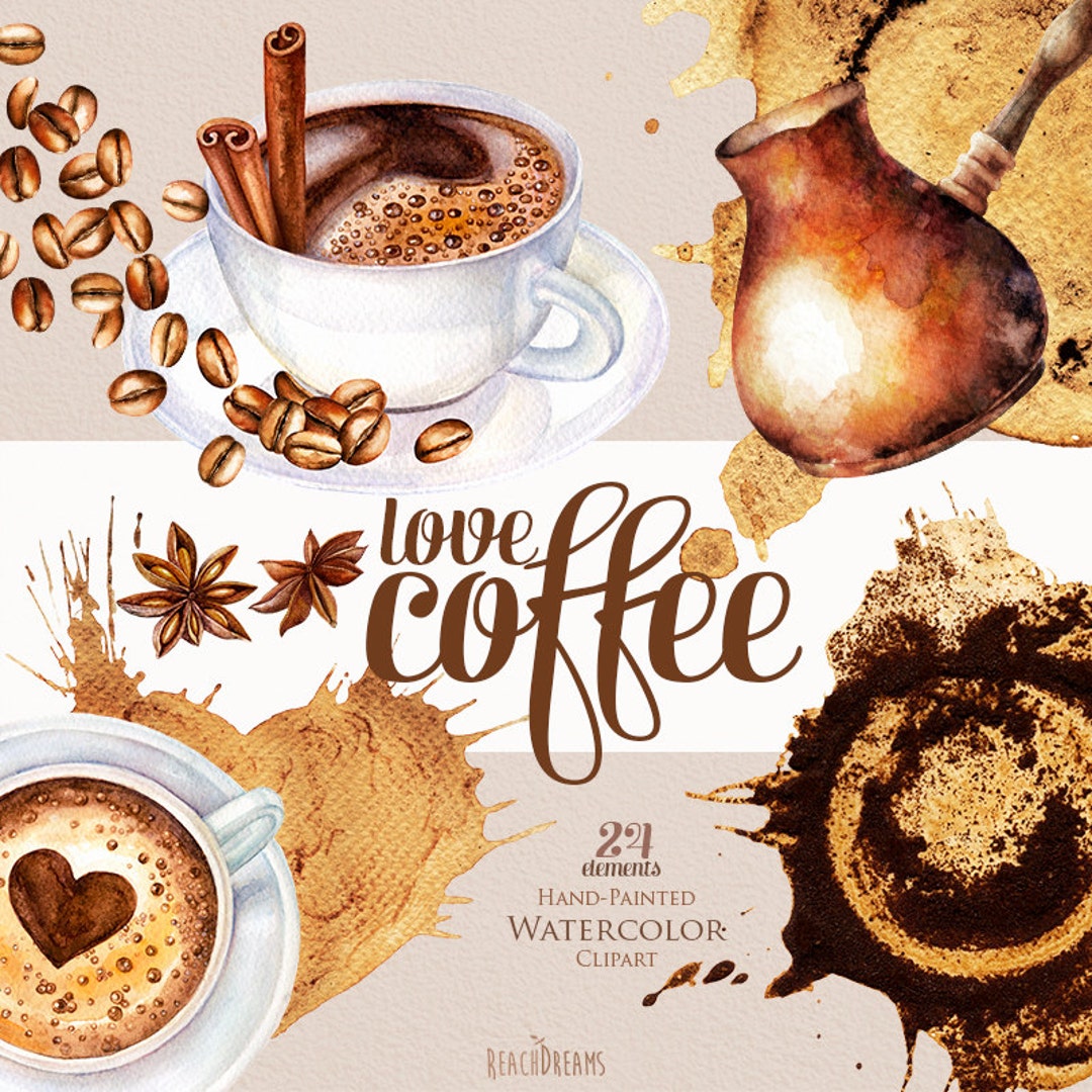 Watercolor Coffee Clipart, Coffee Beans, Cup of Cappuccino, Stains,  Cinnamon, Star Anise, Coffee Decor, Coffee Mug, Crema, DIY Elements - Etsy  Israel, image size:1080x1080