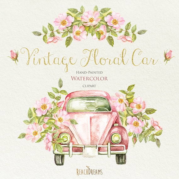 Download Watercolor Vintage Floral Car with Rustic Roses. Wedding ...