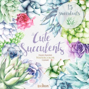 Aquarelle Succulents Clipart. Éléments diy de mariage. Plantes printable téléchargement instantané, bouquet de mariage peint à la main, invitations.