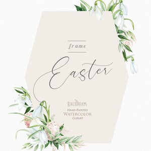 Clipart aquarelle de printemps de Pâques, fleurs de perce-neige, cadre, œufs, aquarelle florale, premières fleurs, herbes, plantes, feuilles de verdure, herbe