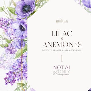 Clipart Floral Violeta Anêmonas Lilás Aquarela Roxo Flores da Primavera Molduras Fronteiras Clip art Clipart Pré-fabricado Convites de Casamento png