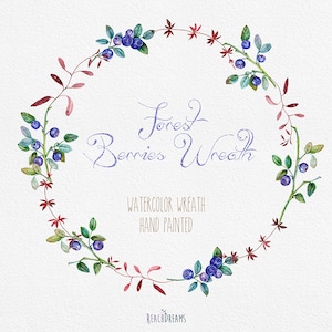 Blueberries Wreath Watercolor. PNG files. Hand Painted Wedding wreath berries INSTANT Download Digital Clip Art