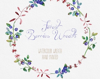 Blueberries Wreath Watercolor. PNG files. Hand Painted Wedding wreath berries INSTANT Download Digital Clip Art