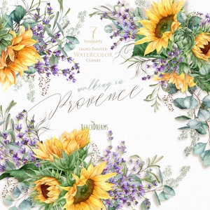 Sunflower, Lavender, Eucalyptus clipart, Watercolor clipart, Greenery, Rustic Wedding, Bouquets, Bohemian, Boho flowers, Invitations, png