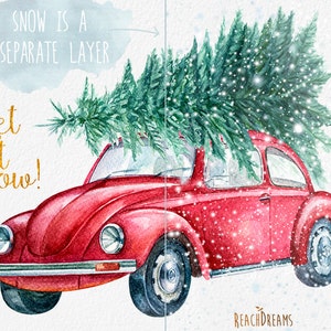 Cute Retro Car With Christmas Tree Hand Painted Watercolor - Etsy Canada