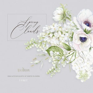 Witte bloemen clipart-lila-anemonen-aquarel lentebloemen-bloemen clipart-premade clipart-bruiloft clipart-lente boeketten