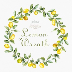 Acquerello di corona di limone. Dipinto a mano arte della frutta, cucina, arte della parete del cibo. Png digitale, inviti fai da te, scrapbooking. Frutti estivi gialli