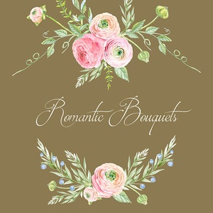 Watercolor Ranunculus Bouquets Flowers Clipart Digital Pink Watercolour Peonies Clipart Wedding Floral Bouquets Florals DIY Invitation image 3